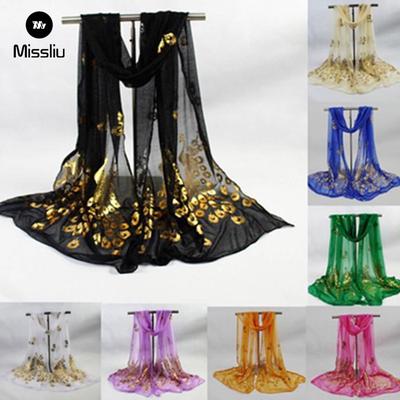 MISS Women Multi-color Peacock Flower Long Scarf Wrap Chiffon Shawl