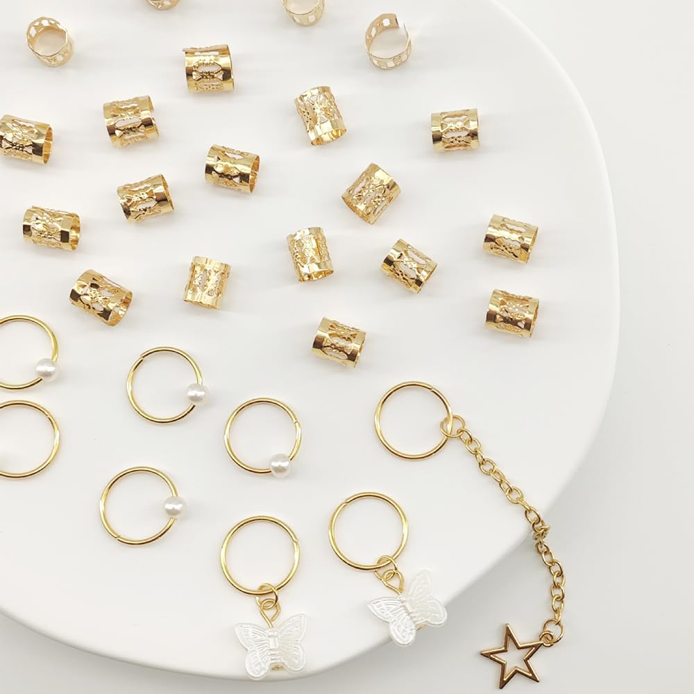 Vitalux Haarperlen 28-teiliges Set Haaraccessoires zum Flechten Schmetterling Herz Gold Silber Kinder-Haaraccessoires Hip-Hop Hochzeit DIY Handgemacht