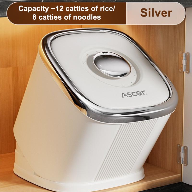 

1Pcs Rice Bucket Food Container With Time Scale Rotating Kitchen Storage Box With Measuring Cup For Oatmeal Grain Cereal серебряный