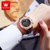 OLEVS 9978 Original Quarz Damenuhr Mode Lederarmband Luxus Diamantlünette Wasserdicht Leuchtend Chronograph Damenuhr