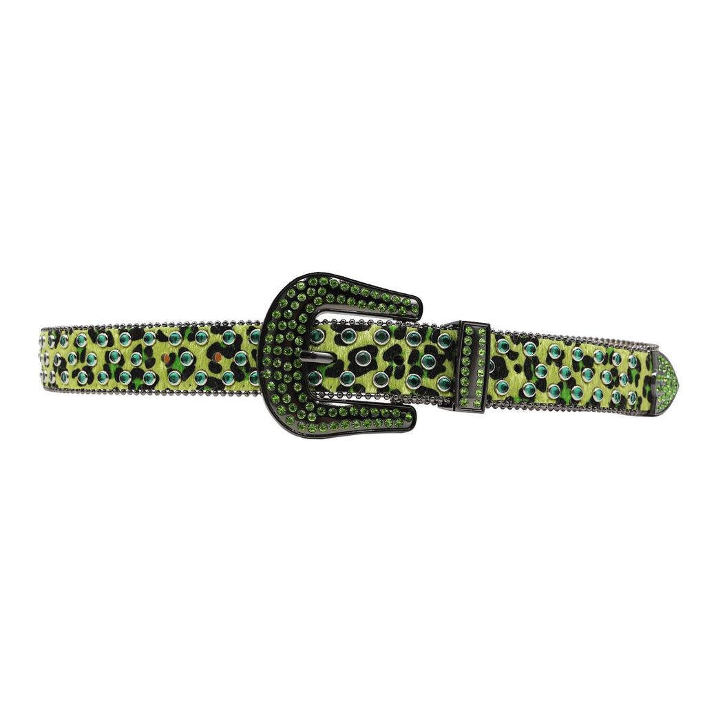 Leopard Print Rhinestone Leather Belt - Y2K Style for Women