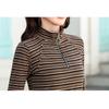 Herbst Reißverschluss Retro Gestreift Langarm Basic Shirt Schmale Passform Vielseitiges Lässiges Oberteil Damen Neues Modisches Oberteil