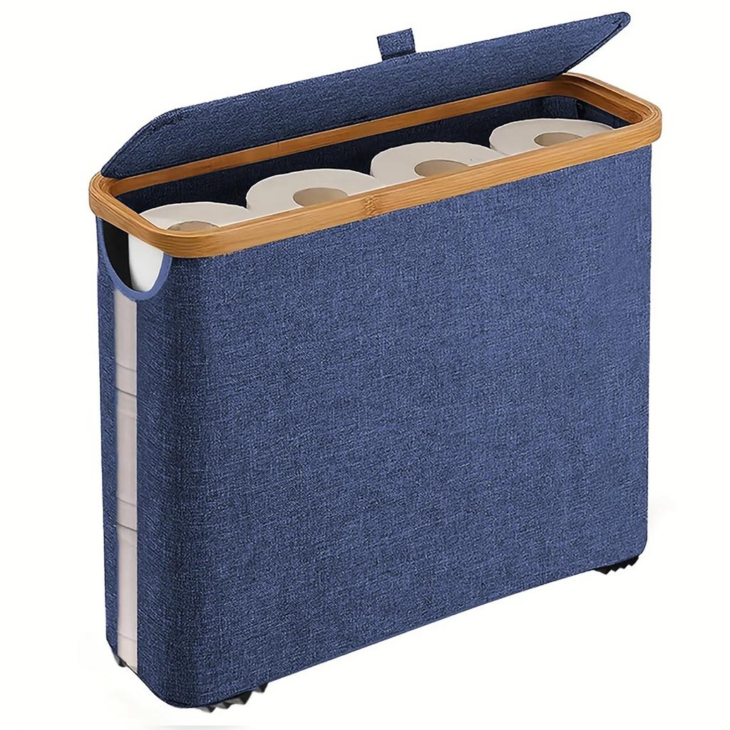 1 Storage Basket, Storage Shelf, Large Paper Holder, 12 Rolls Of Toilet Paper, Storage Rack With Lid, Oxford Cloth + Bamboo Stor