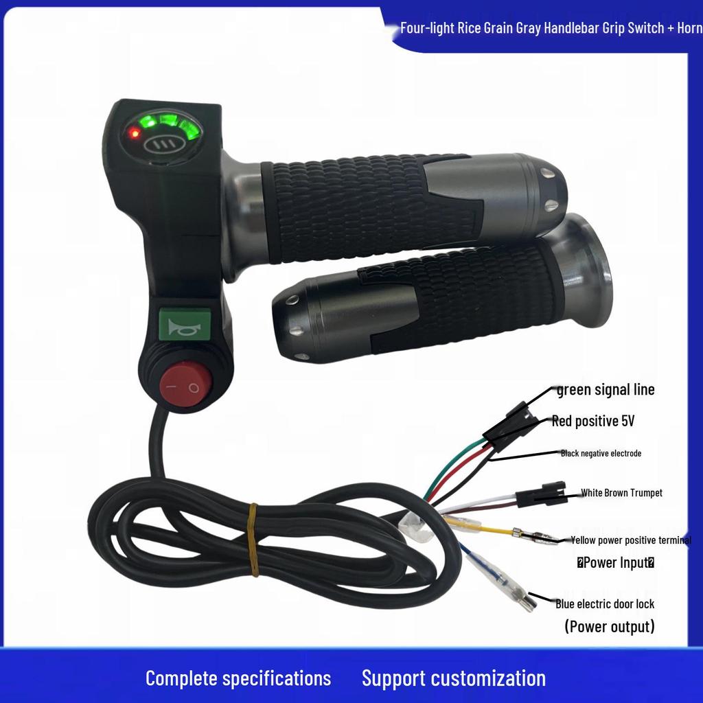Four-Light Rice Grain Switch & Horn Voltage Display E-Bike Throttle Grip