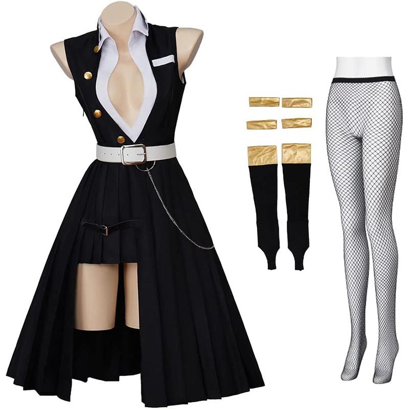 

Female anime character cosplay costume, anime party cosplay full set of performance costumes, Halloween black uniform dress, fishing net socks S чёрный