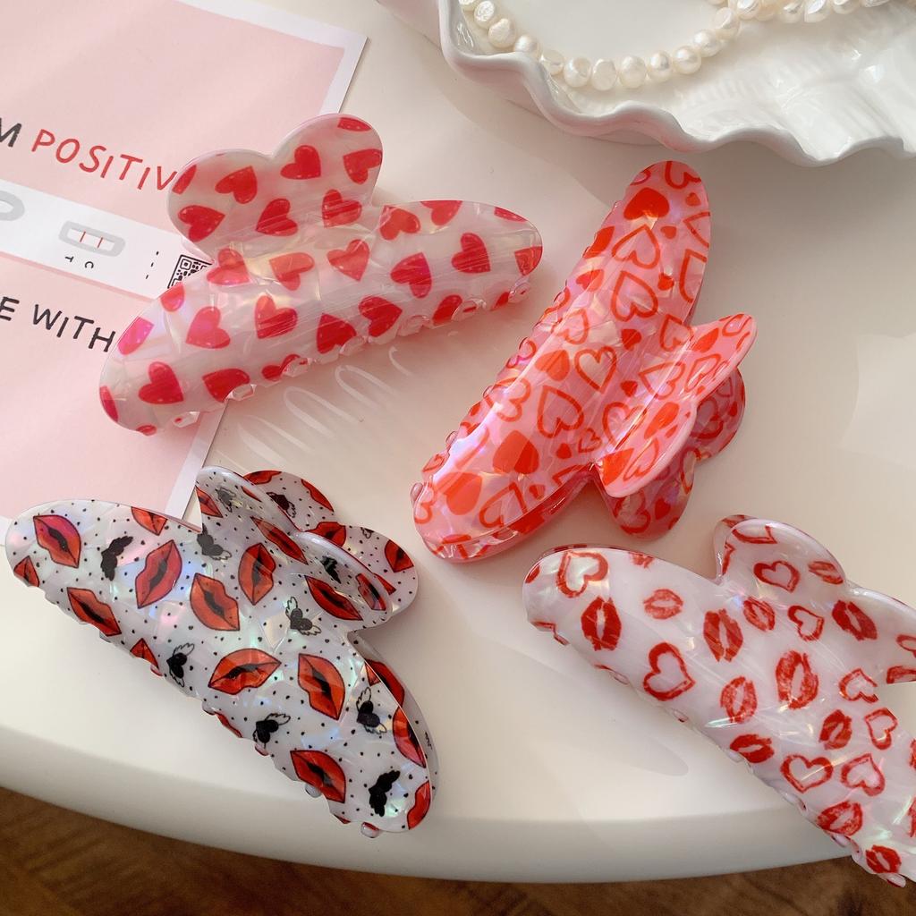 Personalized heart-shaped red lip large hair clip women's rose design salon fixed hair clip fashionable hair accessory headwear