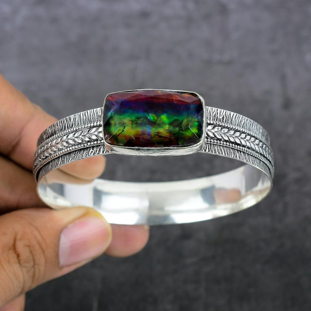 Mystic Topaz Handmade 925 Sterling Silver Cuff Bangle Adjustable U8c50