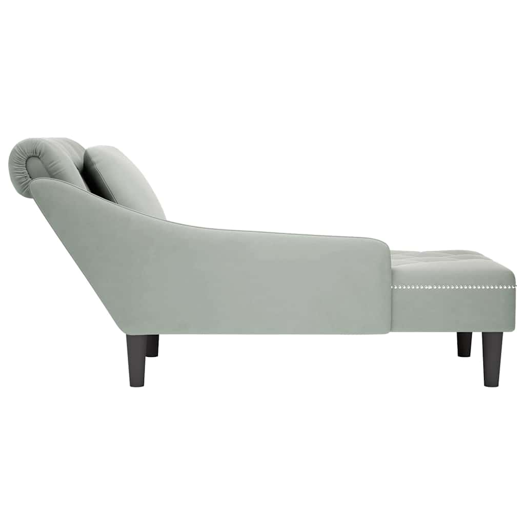Chaise Longue with Cushion and Right Armrest Light Grey Velvet