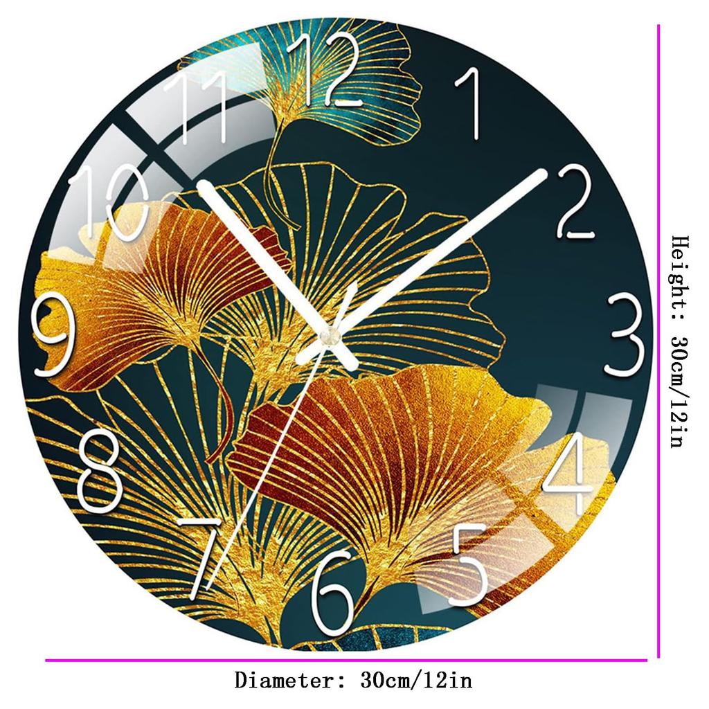 Digital Wall Clock with Low Noise, 30cm/12inch Leaf Wall Clock Quartz Clock Quiet Silent Simple Clock for Home Decor Children Room