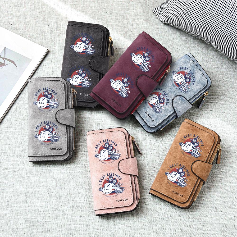 Vintage Cartoon Printed Long Wallet Multi Slot Casual Portable Purse for Daily Use