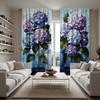 2pcs HD Decorative Curtain Blue Purple Hydrangea Blue Tie Digital Printed Curtain Home Decor Style Decorate Living Room Bedro