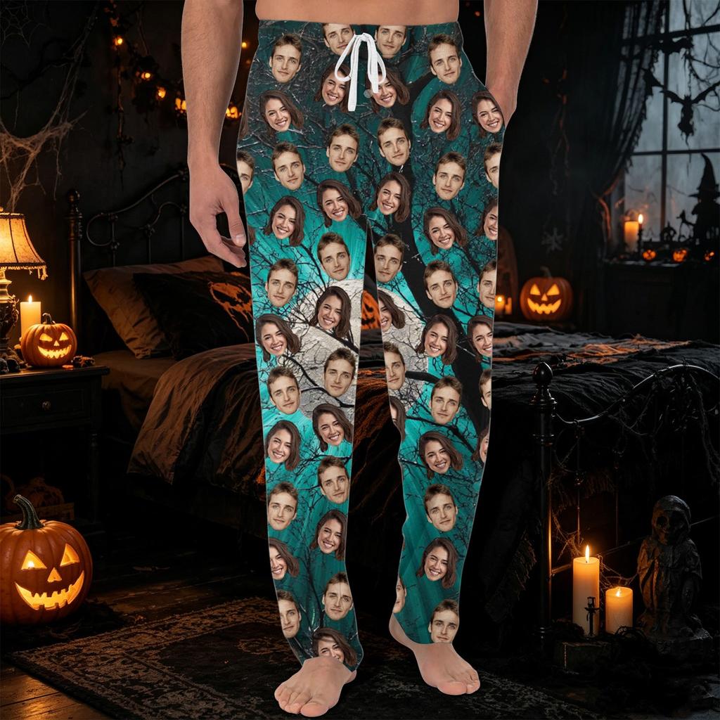 Men's Pajama Pants with Pockets Halloween Print Casual Long Pants for Home Relaxation