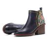 Johnature Genuine Leather Women Shoes Thick Heeled Short Boots  Round Toe Patchwork Handmade Ankle Boots