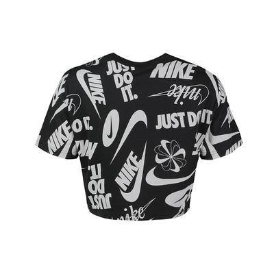 Just Do It Full Print Logo Short Sleeve T-Shirt Women Tops Black AR6348-010
