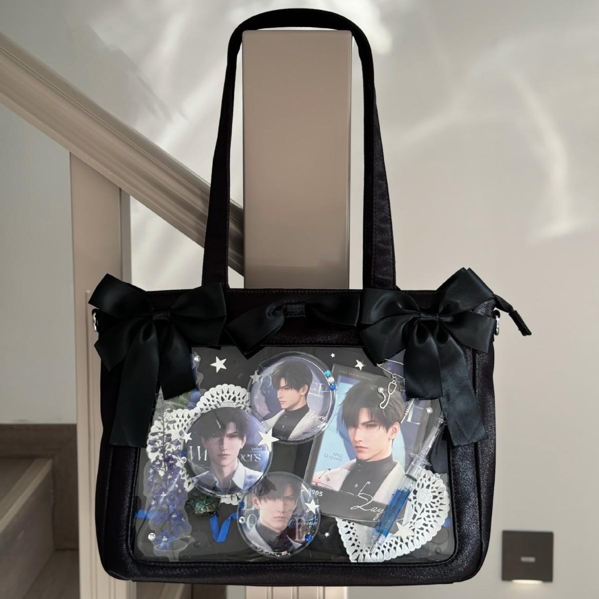 

Hontoni red bean mash original design pain bag cute girl heart tote versatile [bow satin pain] чёрный