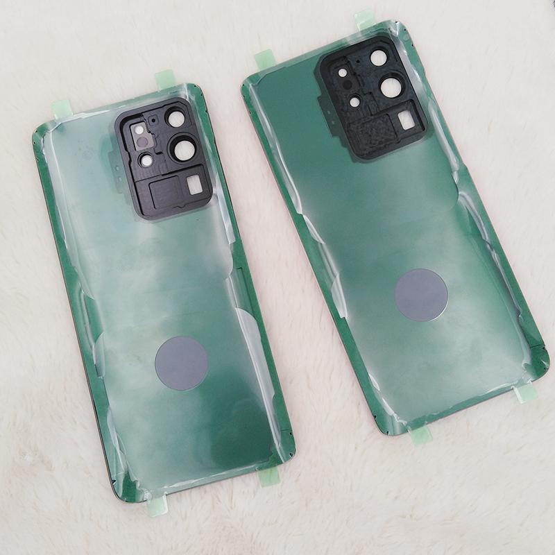 Back Battery Cover For Samsung Galaxy S20 Ultra S20U 5G SM-G988 Glass Rear Housing Replacement Parts With Camera Lens Frame