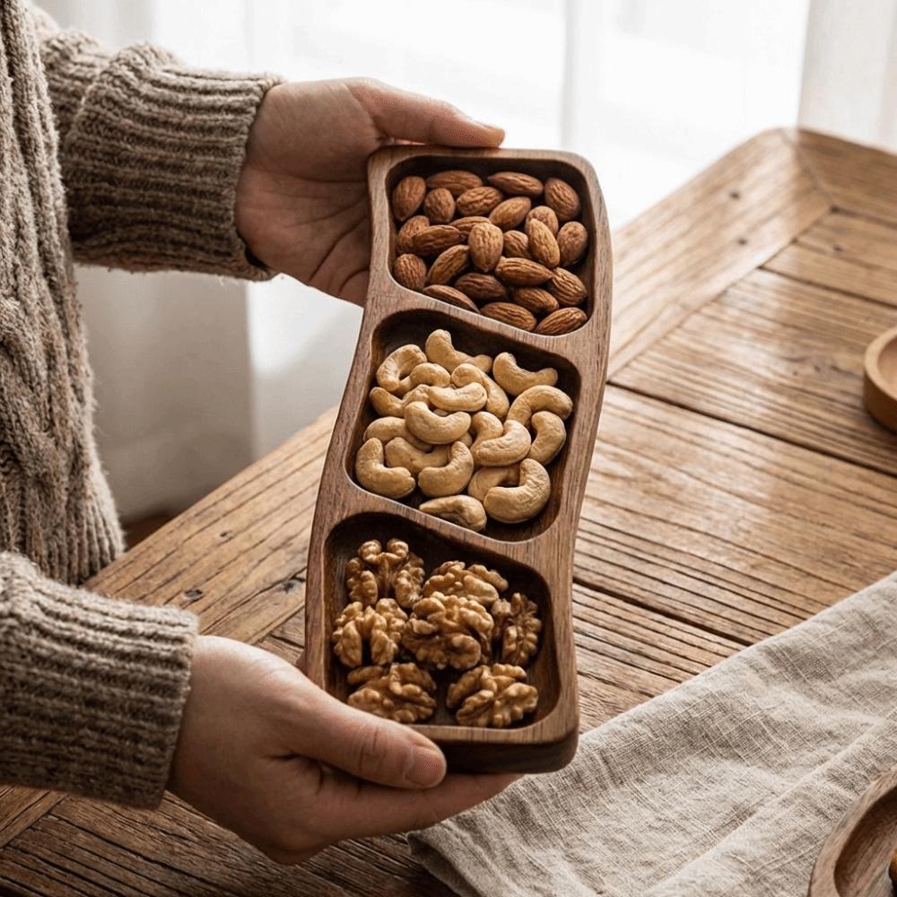 Portable Wooden Snack Tray Curved Design Nut Platter Dipping Plate  Home Dining