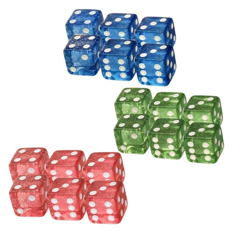 6 Stück 19 mm quadratische Ecke Acryl Würfel, Glitzer Sechsseitige Würfel Set mit weißen Markierungen für Familien-Brettspielgebrauch Täglich