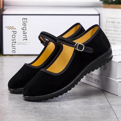 Women's Summer Old Beijing Flat Heel Breathable Cloth Shoes, Soft Sole Non-Slip Black Dancing & Work Shoes