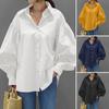 Turn-down Collar Single Breasted Anti-pilling Women Shirt Casual Lantern Sleeve Fashion Shirt Blouse Female Clothing