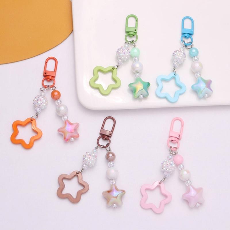Gradient Pentagram Star Charm Keyring Backpack Decoration Handmade Pendant Keyring Fashion Bag Charm Sweet Cool Keychain
