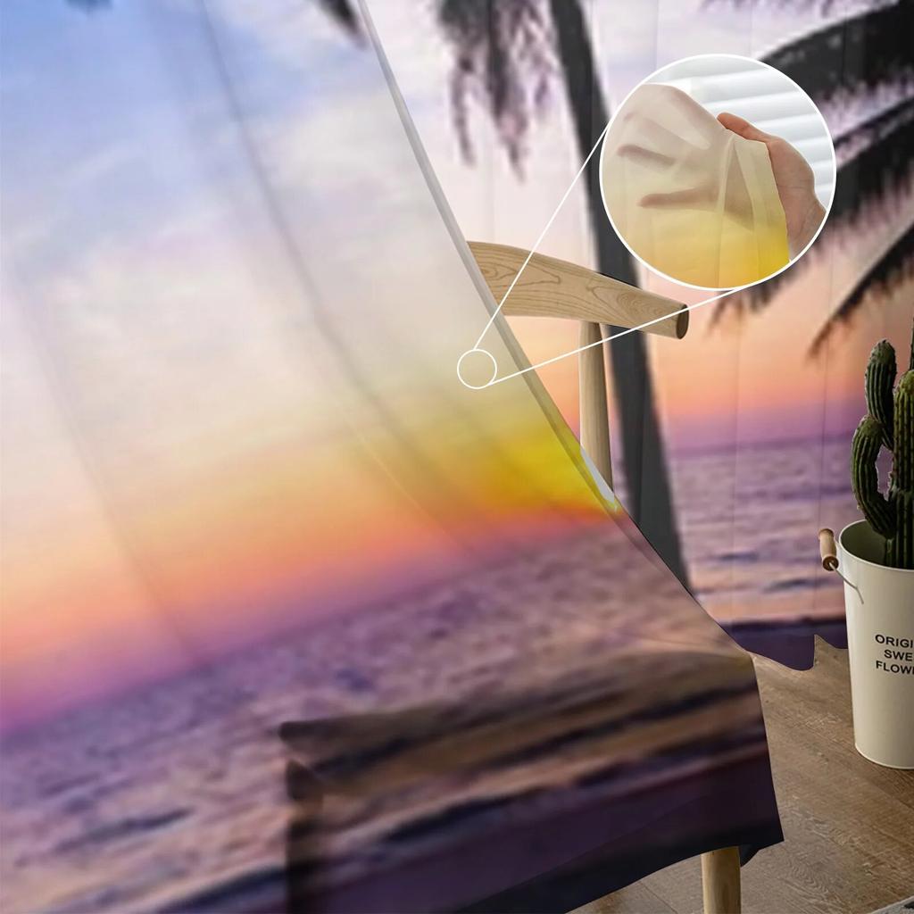 Sunset On The Beach Sheer Curtains Bedroom Voile Curtain Living Room Window Sheer Curtains Kitchen Tulle Drapes
