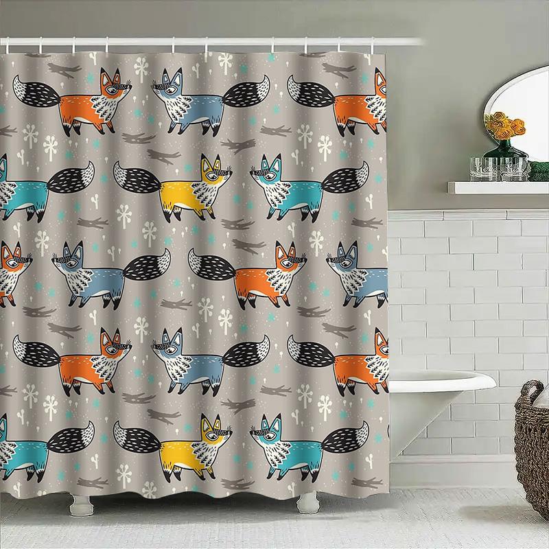 Cute Fox Shower Curtain Woodland Animal Bathroom Decor Rustic Nature Forest Shower Liner Waterproof Home Textile
