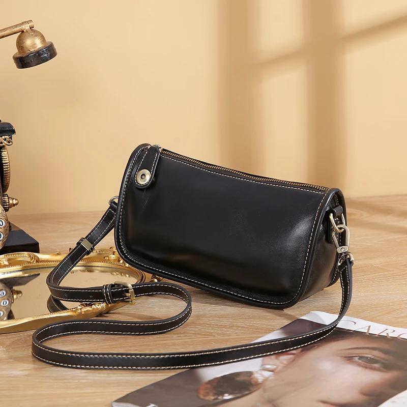 Women s Cowhide Underarm Tote Bags Ladies Fashi Genuine Leather Crossbody Messenger Bag Designer Luxury Retro Shoulder Handbag 27x15x17cm чёрный