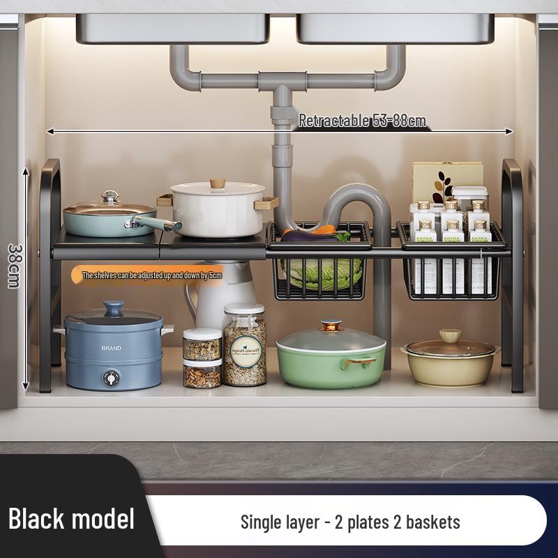 Rozšiřitelný kuchyňský úložný regál: Podumyvadlová police na organizér na nádobí