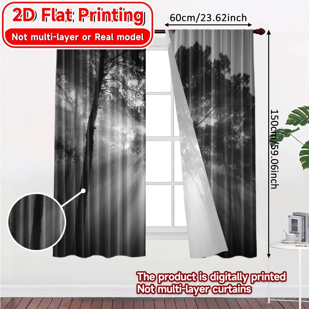 2D Flat Printing  2pcs Mystic Pines Popular Light Filtering Curtains 100% Polyester Curtains Room Decor Suitable for Living Room