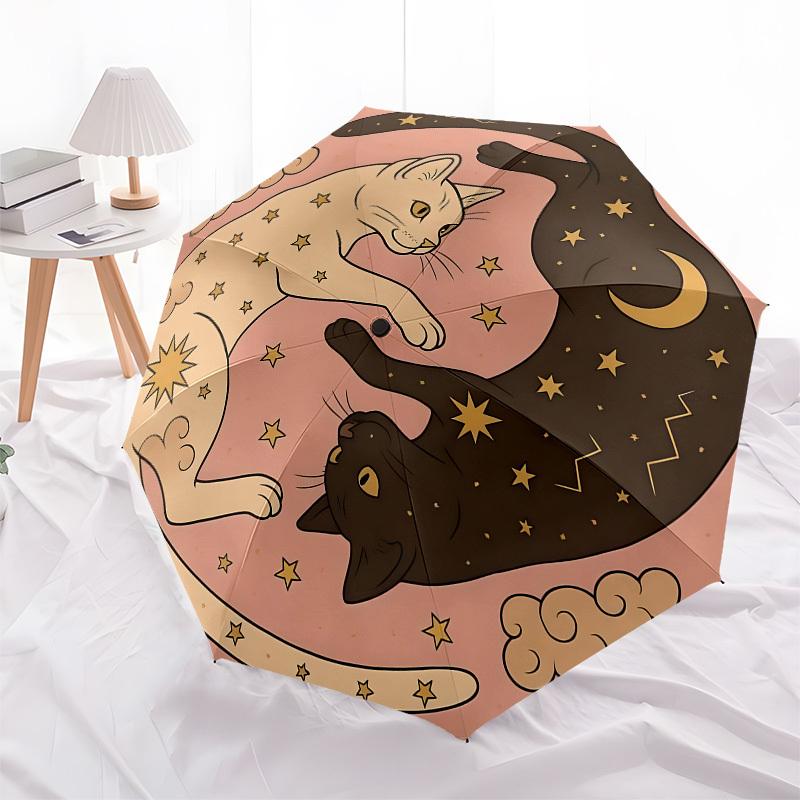 1pc "Starry Night Yin-Yang Cats"Umbrella with Plastic Handle,Suitable for All Seasons Home Travel Outdoor UmbrellaB1581