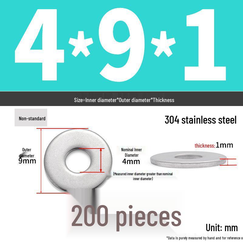 304 Stainless Steel Thickened Flat Washer Ring - Various Sizes (M1.6-M22)