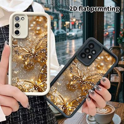 Phone Case: 2D Flat Samsung Galaxy A34 A35 M05 M06 S20 S22 S21 FE Plus 5G Tiered Protective Case, Golden Butterfly, Christmas and Halloween Gift