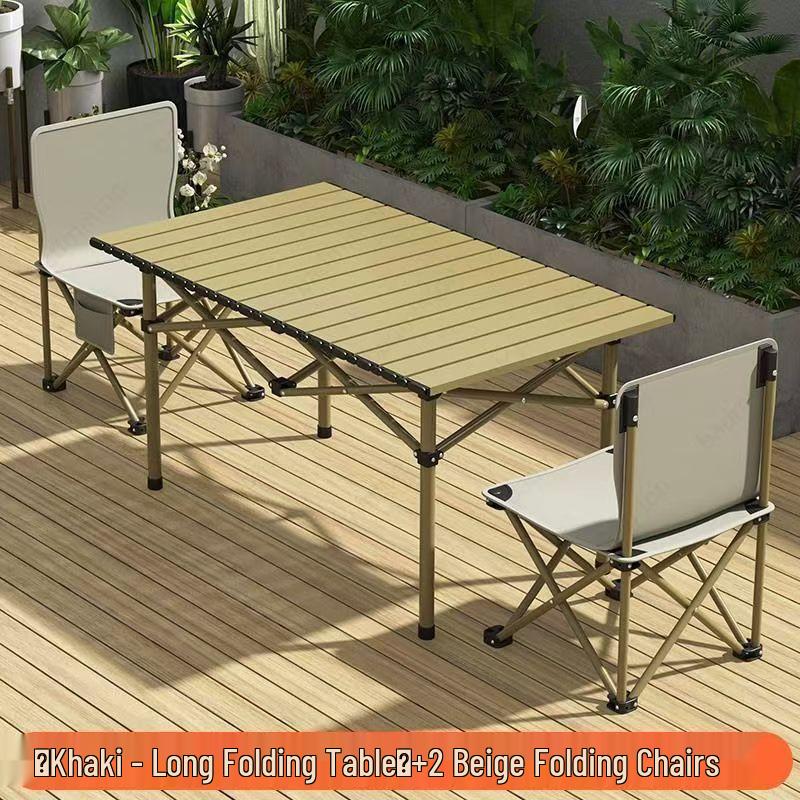 Draagbare Opvouwbare Camping Tafel & Stoelen Set met Roltafel en Visstoel