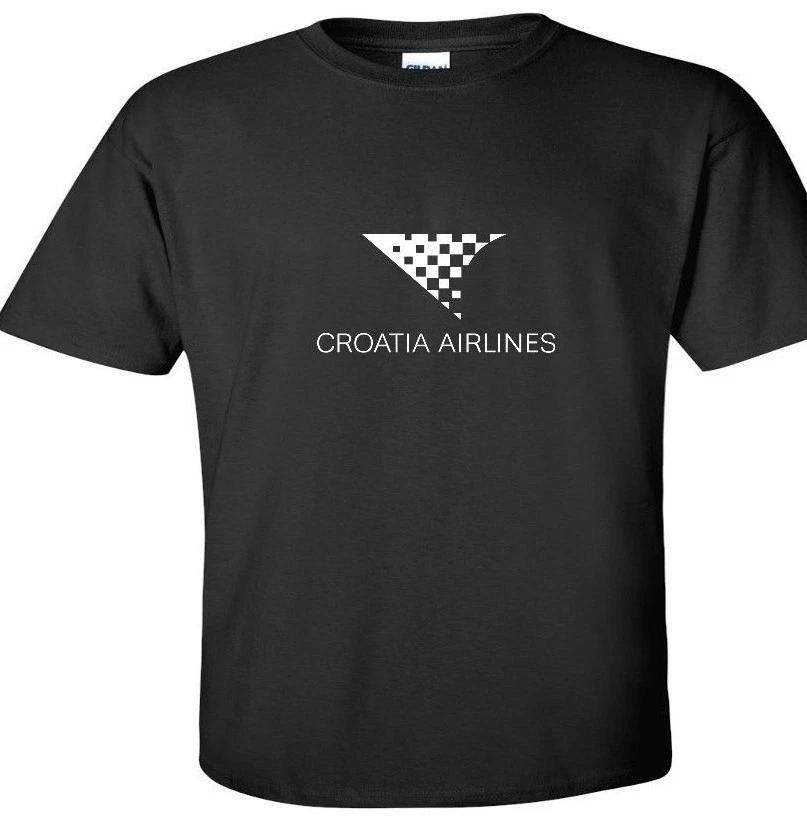 Croatia Airlines White Logo Croatian Aviation Black Cotton T-Shirt XL