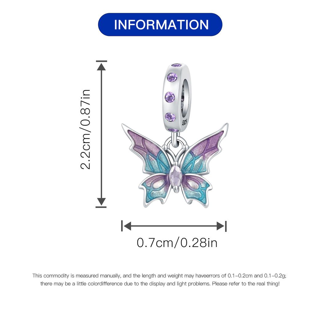 Beads Copper Original Purple-Blue Butterfly Insect Pendant Beads Fit Bracelet Jewelry Diy Women Gift Accessory