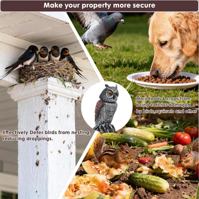Fake Owl Statue Decor 1Pack With Wind Panel, Fake Owls Waterproof For Garden Plant Orchard, Plastic Owl Decor For Outside Indoor