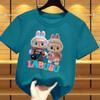 New Labubu Children's T-shirt Scarf LABUBU and Skirt LABUBU Pattern Girl Round Neck Short Sleeve Casual Versatile Clothing