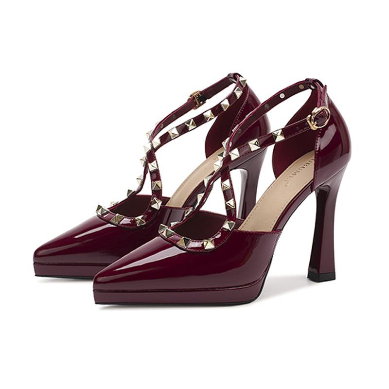 Heeled Sandals Sexy Rivet Pointed Stiletto High Heels Women's Waterproof Table Hollow High Heels Sandals Heels for Ladies 10cm