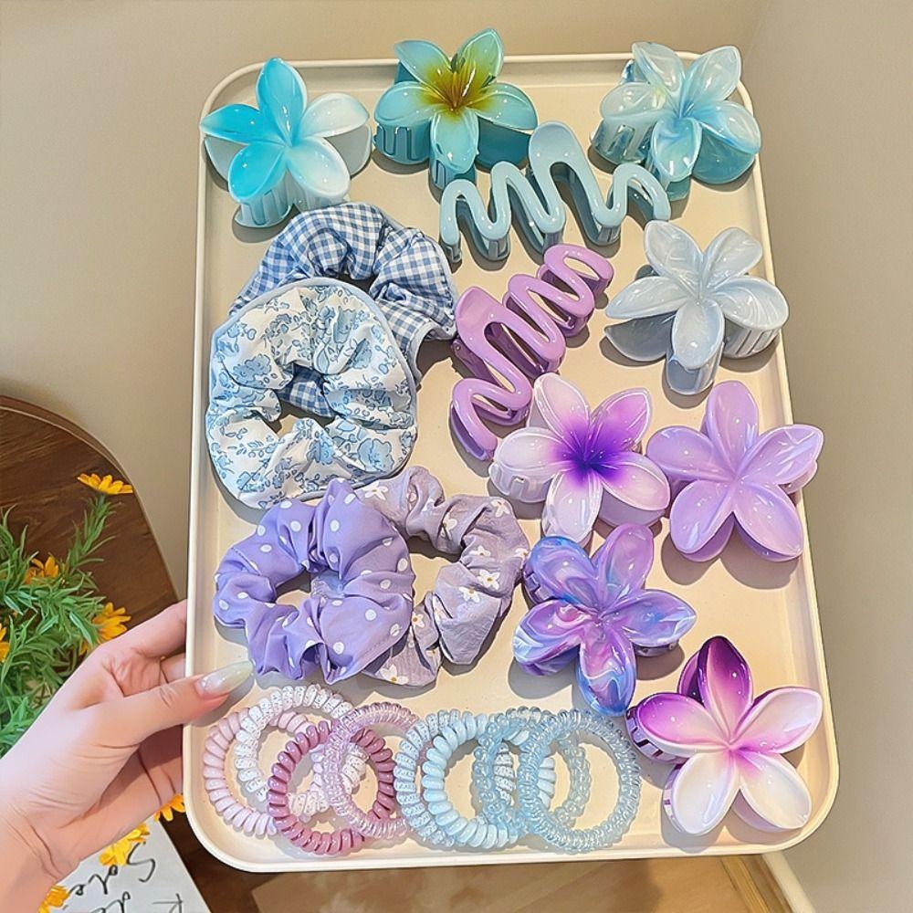 11pcs/Set Plumeria Hawaiian Hair Clamps Set Elastic Ponytail Holder New Hair Rope  Hair Styling