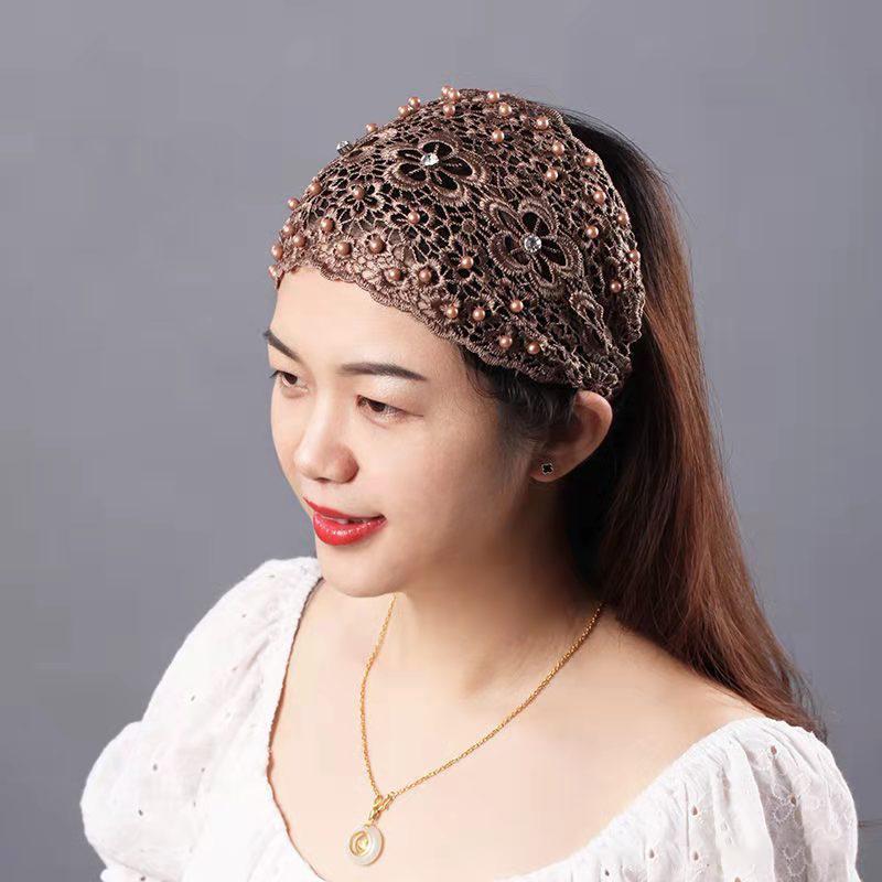 Pearl Lace Embroidered Hairband Hollow Thin Wide Brim Lace Hair Headband