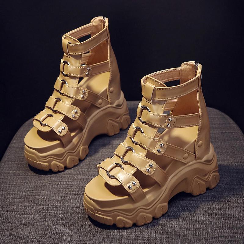 11CM Synthetic Patent Leather Summer Fashion 2025 Zipper Women Sandals Ladies Hot Sale Platform Wedge Mujer Comfort Shoes