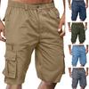 Shorts masculinos com cós elástico, cintura média, cor sólida, com vários bolsos, perna larga, shorts de praia de verão