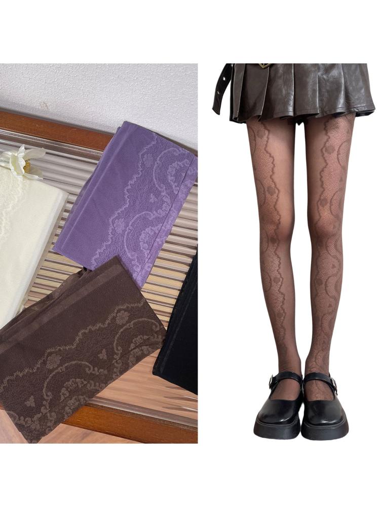 Sheer Mesh Pantyhose Stockings for Women French Elegant Aesthetic Floral Lace Patterned Tights Thin Leggings Hosiery