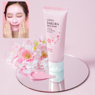 Kirschblüten-Maskenschlamm, 75 g. Schlammmaske zum Reinigen der Poren, feuchtigkeitsspendend und feuchtigkeitsspendend