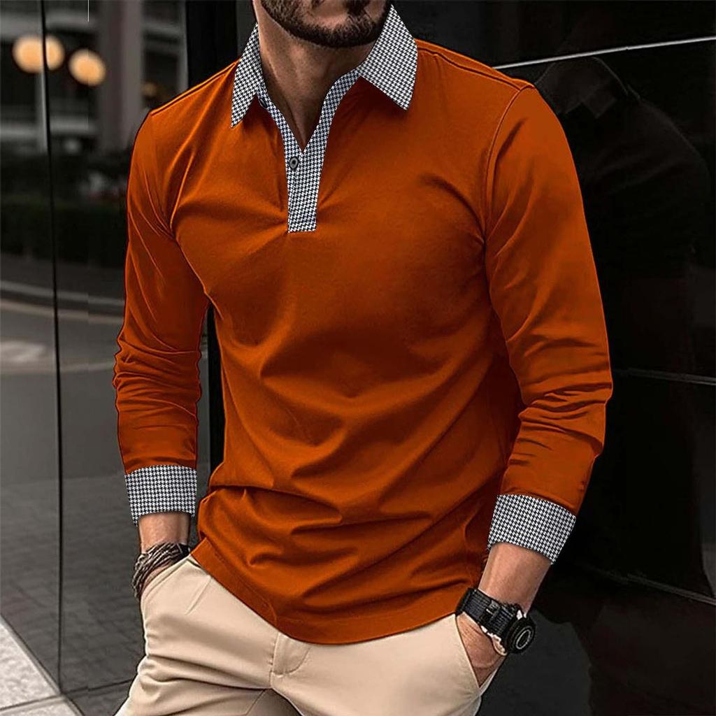 Long Sleeve Polo-Shirts For Men Plaid Collar Shirt Golf Tees Basic Casual Tops Trendy Tshirt Lightweight Regular Fit