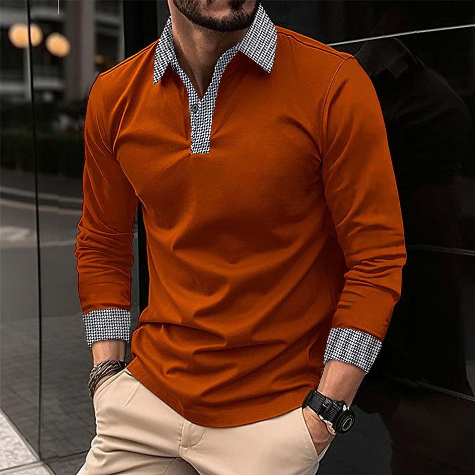 

Поло с длинным рукавом для мужчин Рубашка с клетчатым воротником Футболки для гольфа Базовые повседневные топы Модная футболка Легкая Стандартная посадка M