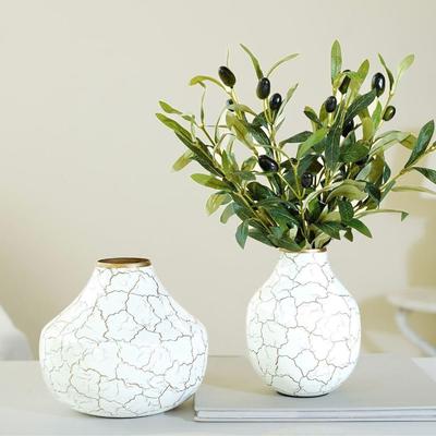Metal Round Flower Vase for Home Decor Bedroom Living Room Office Wedding|Table Decorative Item for Festivals Birthday Off White(Set of 2)