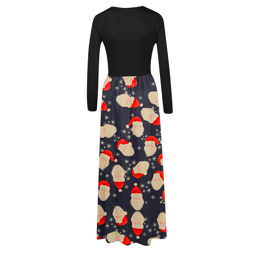 Women's Casual Long Sleeve Round Neck Christmas Print Dress