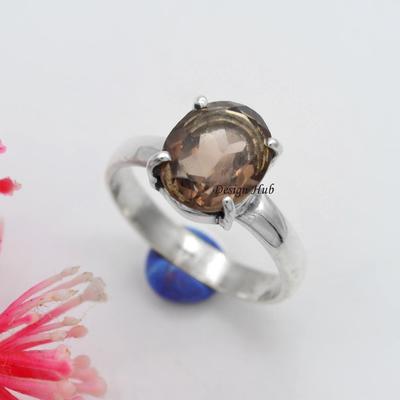Smokey Quartz Gemstone 925 Sterling Silver Inel lucrat manual pentru cadou de Craciun